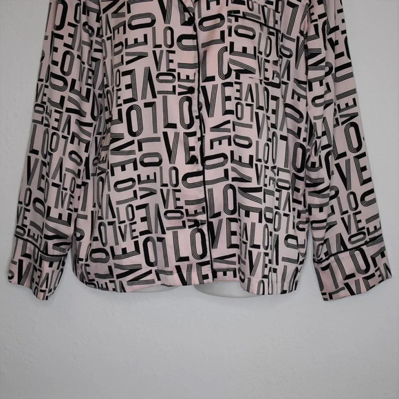 Victorias Secret Love Pajama Shirt Sz M Pink Satin Button Down Sleep Lounge PJs - Picture 3 of 15